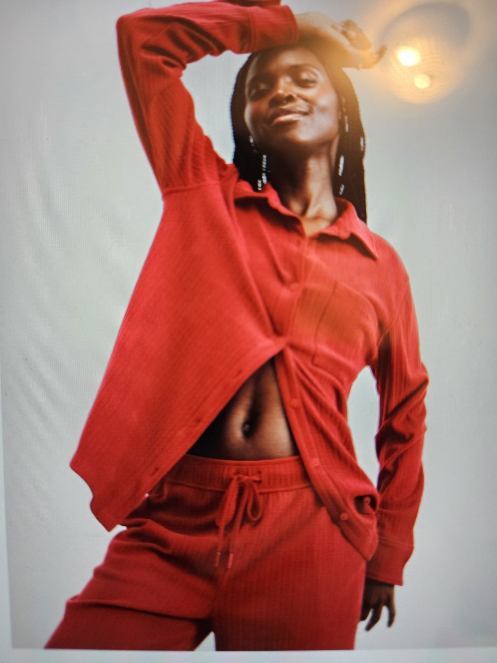 Beyond Yoga Breathe Easy Cozy Ribbed Two-Piece Set in Holly Red